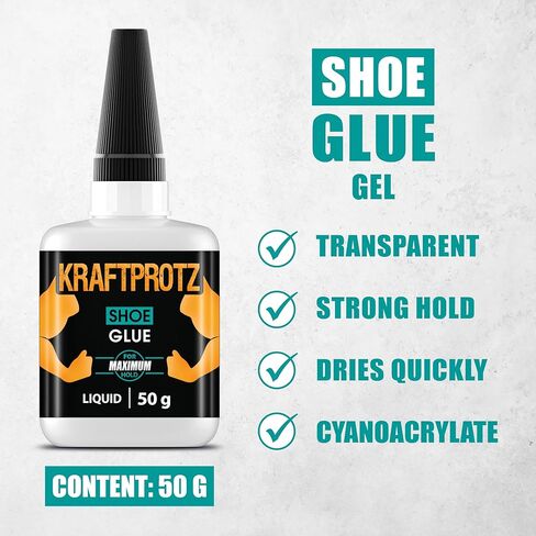 سائل غراء الأحذية - 1.76 أونصة (50 جم) غراء فائق القوة للأحذية والنعال والمطاط والجلد - مقاوم للماء والحرارة وسريع الجفاف - لاصق KRAFTPROTZ الدقيق لإصلاح الأحذية in Kuwait