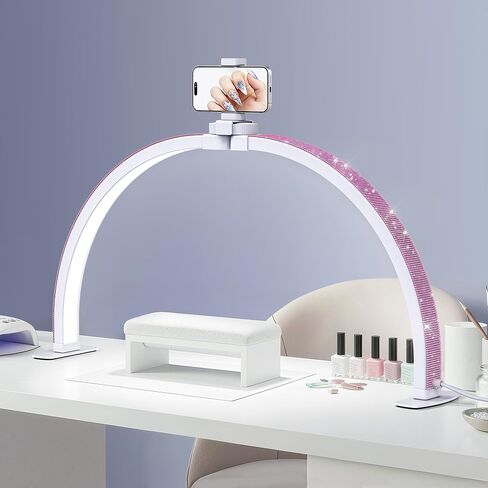 Half Moon Light for Nail Desk, Foldable Arch Nail lamp for Desk with Rhinestones,CRI≥90 LED with Phone Holder, Shadowless Table Lamp Perfect for Manicure Handicraft Lighting,White in Saudi Arabia