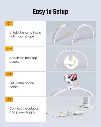 Half Moon Light for Nail Desk, Foldable Arch Nail lamp for Desk with Rhinestones,CRI≥90 LED with Phone Holder, Shadowless Table Lamp Perfect for Manicure Handicraft Lighting,White in Saudi Arabia