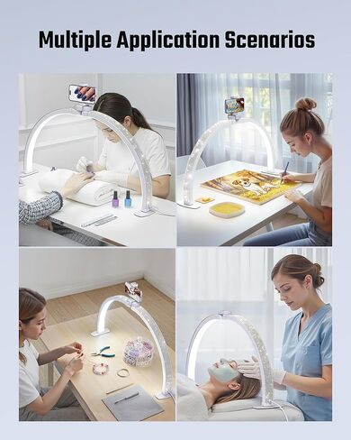 Half Moon Light for Nail Desk, Foldable Arch Nail lamp for Desk with Rhinestones,CRI≥90 LED with Phone Holder, Shadowless Table Lamp Perfect for Manicure Handicraft Lighting,White in Saudi Arabia