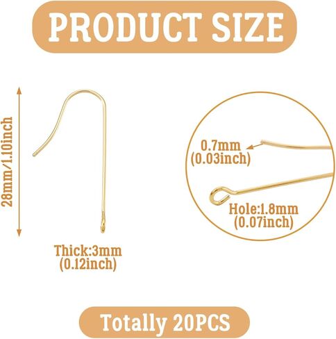 20pcs 316 Stainless Steel Earring Hooks with Vertical Loops Long Earwire Hooks Golden for DIY Pendant Dangle Earrings Fashion Jewelry Making Findings 39x3mm in Saudi Arabia