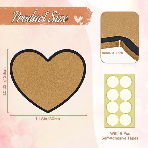 Heart-Shaped Cork Board, 0.3 inch / 8mm Thick Pin Board for Walls, Approx. 10 x 12 inch / 26 x 30 cm Bulletin Board for Office, Home, School, Valentine's Decor(1pc) in Saudi Arabia