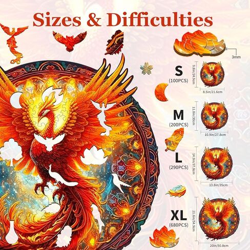 KAAYEE Wooden Jigsaw Puzzles-Wooden Puzzle Adult Unique Shape Advanced Phoenix Wooden Jigsaw Puzzle for Adult,Fathers, Family Puzzles 11.8 * 10.9in 200pcs in Saudi Arabia