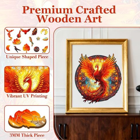 KAAYEE Wooden Jigsaw Puzzles-Wooden Puzzle Adult Unique Shape Advanced Phoenix Wooden Jigsaw Puzzle for Adult,Fathers, Family Puzzles 11.8 * 10.9in 200pcs in Saudi Arabia