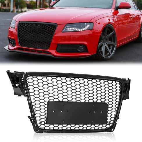 Front Bumper Grille Grill Compatible with 2009-2012 Audi A4/S4 B8 Hex Grille Mesh RS4 Style Gloss Black in Saudi Arabia