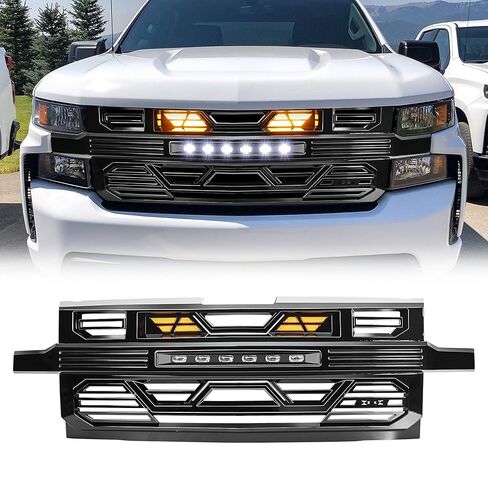 AMERICAN MODIFIED Armor Grille with LED Lights for 2019-2021 Chevy Silverado 1500, Chrome in Kuwait