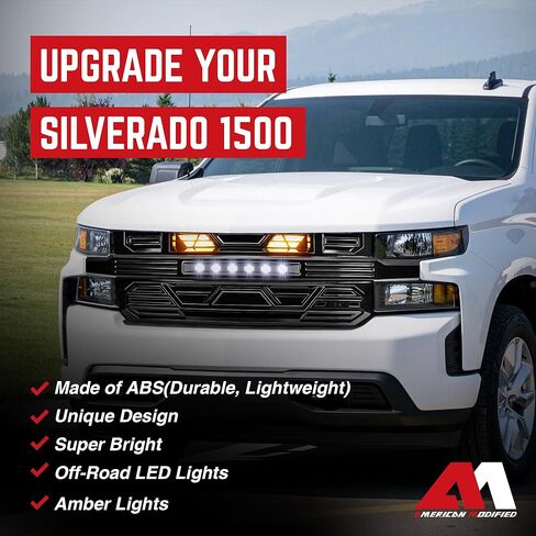 AMERICAN MODIFIED Armor Grille with LED Lights for 2019-2021 Chevy Silverado 1500, Chrome in Kuwait