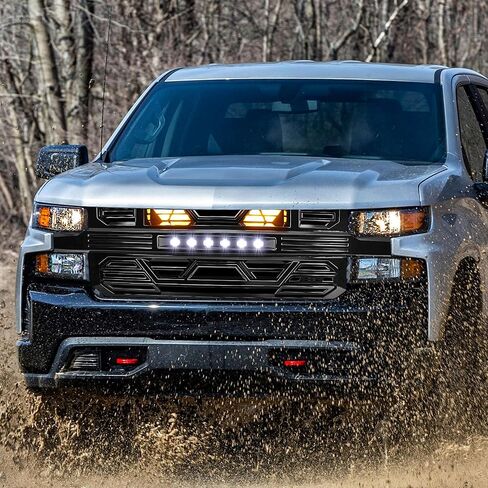 AMERICAN MODIFIED Armor Grille with LED Lights for 2019-2021 Chevy Silverado 1500, Chrome in Kuwait
