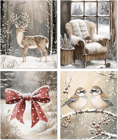 XUNLURY Vintage Christmas Diamond Art Kits 2 Pcs, Winter Christmas Bow Xmas Tree Snowy Scene Diamond Painting Kits for Adults Beginners, Full Drill Diamonds Dots for Home Decor, 9.8x11.8 Inch in Saudi Arabia