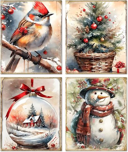 XUNLURY Vintage Christmas Diamond Art Kits 2 Pcs, Winter Christmas Bow Xmas Tree Snowy Scene Diamond Painting Kits for Adults Beginners, Full Drill Diamonds Dots for Home Decor, 9.8x11.8 Inch in Saudi Arabia