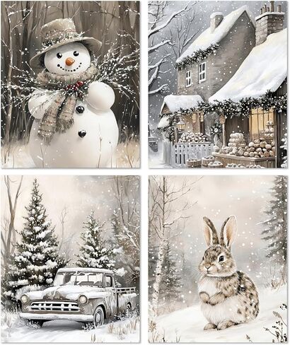 XUNLURY Vintage Christmas Diamond Art Kits 2 Pcs, Winter Christmas Bow Xmas Tree Snowy Scene Diamond Painting Kits for Adults Beginners, Full Drill Diamonds Dots for Home Decor, 9.8x11.8 Inch in Saudi Arabia