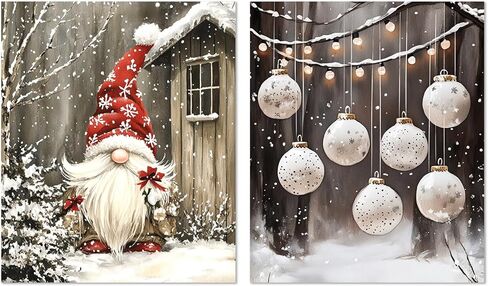 XUNLURY Vintage Christmas Diamond Art Kits 2 Pcs, Winter Christmas Bow Xmas Tree Snowy Scene Diamond Painting Kits for Adults Beginners, Full Drill Diamonds Dots for Home Decor, 9.8x11.8 Inch in Saudi Arabia
