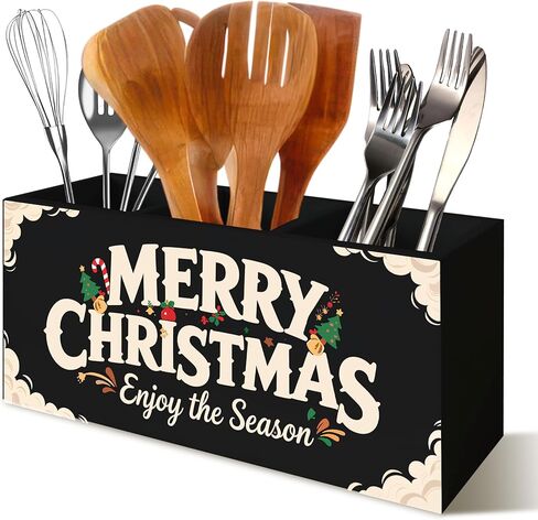 حامل أدوات المطبخ الخشبي لعيد الميلاد، ديكور مطبخ عيد الميلاد، مهرجان عيد الميلاد شجرة حلوى قصب عطلة منظم أدوات الطبخ الخشبية لطاولة الطاولة ورف الطاولة وإكسسوارات ديكور in Kuwait
