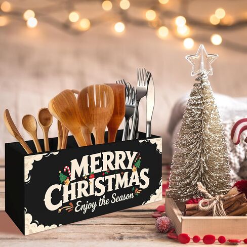حامل أدوات المطبخ الخشبي لعيد الميلاد، ديكور مطبخ عيد الميلاد، مهرجان عيد الميلاد شجرة حلوى قصب عطلة منظم أدوات الطبخ الخشبية لطاولة الطاولة ورف الطاولة وإكسسوارات ديكور in Kuwait