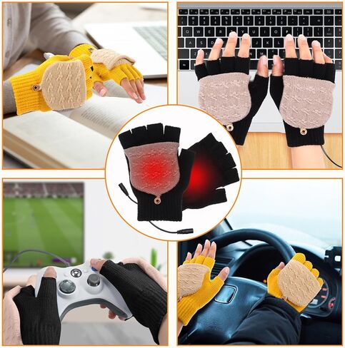JaGely 2 أزواج USB قفازات ساخنة القفاز للرجال والنساء قفازات تدفئة اليد في فصل الشتاء مع ضبط درجة الحرارة الحياكة كاملة ونصف الأيدي قفازات ساخنة بدون أصابع، قفازات كمبيوتر محمول دافئة قابلة للغسل in Saudi Arabia
