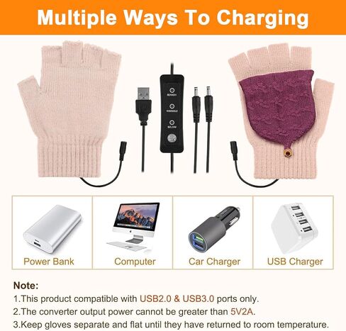 JaGely 2 أزواج USB قفازات ساخنة القفاز للرجال والنساء قفازات تدفئة اليد في فصل الشتاء مع ضبط درجة الحرارة الحياكة كاملة ونصف الأيدي قفازات ساخنة بدون أصابع، قفازات كمبيوتر محمول دافئة قابلة للغسل in Saudi Arabia