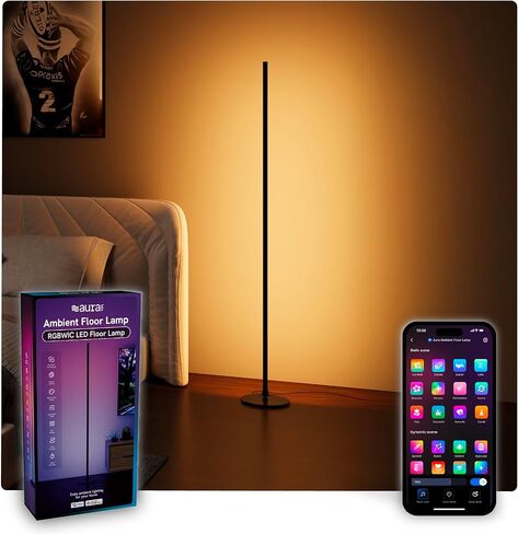 Aura RGBICW Floor Lamp, Ambient Lighting LED Corner Light App & Voice Control with Music Sync 1000 Lumen 4-Billion Colors, 90+ CRI, Preset & Custom Colors & Scenes, Modern Floor Lamps for Living Room in Saudi Arabia