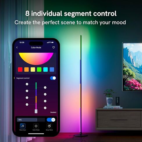 Aura RGBICW Floor Lamp, Ambient Lighting LED Corner Light App & Voice Control with Music Sync 1000 Lumen 4-Billion Colors, 90+ CRI, Preset & Custom Colors & Scenes, Modern Floor Lamps for Living Room in Saudi Arabia