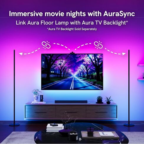 Aura RGBICW Floor Lamp, Ambient Lighting LED Corner Light App & Voice Control with Music Sync 1000 Lumen 4-Billion Colors, 90+ CRI, Preset & Custom Colors & Scenes, Modern Floor Lamps for Living Room in Saudi Arabia