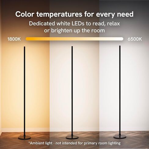 Aura RGBICW Floor Lamp, Ambient Lighting LED Corner Light App & Voice Control with Music Sync 1000 Lumen 4-Billion Colors, 90+ CRI, Preset & Custom Colors & Scenes, Modern Floor Lamps for Living Room in Saudi Arabia