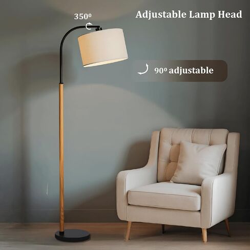 66" Brown Black Arc Floor Lamps for Living Room, 1200 Lumens 3-Level Brightness Wood Floor Lamp for Bedroom, Vintage Mid Century Black Standing Lamp, Adjustable Lampshade, LED Bulb Included in Saudi Arabia