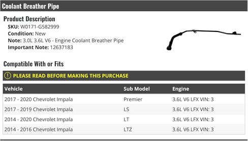 Coolant Breather Line - Compatible with 2014-2020 Chevy Impala 3.6L V6 LFX (Vin 3) in Saudi Arabia
