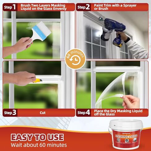 Masking Liquid Tape, Transparent Peelable Coating for Protect Windows Glass, Used for Priming Windows, Floors and Non-Porous Surfaces Painting, 1 Quart (with Paint Brush) in Saudi Arabia