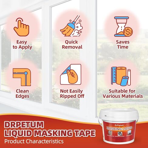Masking Liquid Tape, Transparent Peelable Coating for Protect Windows Glass, Used for Priming Windows, Floors and Non-Porous Surfaces Painting, 1 Quart (with Paint Brush) in Saudi Arabia