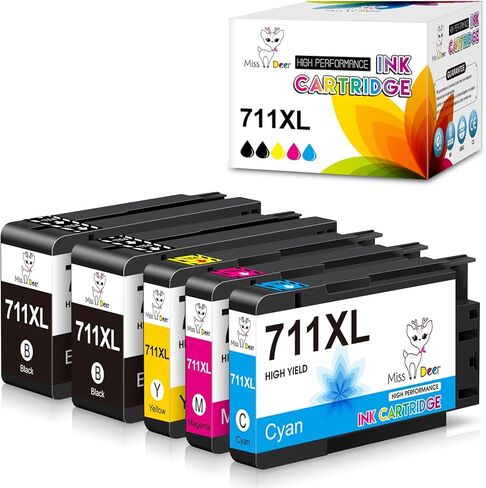 Miss Deer 4 Pack 711XL Ink Cartridges High Yield Compatible Replacement Ink for HP 711 711XL Ink,Work for HP Designjet T120 T520 24-in T520 36-in Printer(Black,Cyan,Magenta,Yellow) in Kuwait
