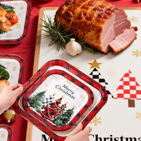 Christmas Paper Plates and Napkins Supplies, Square Christmas Plates Disposable Party Set for 25 in Saudi Arabia
