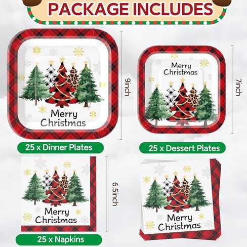 Christmas Paper Plates and Napkins Supplies, Square Christmas Plates Disposable Party Set for 25 in Saudi Arabia