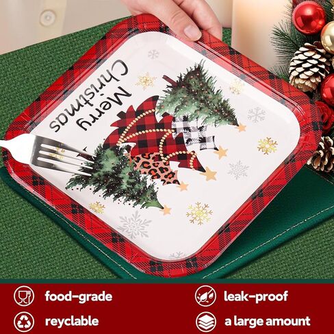 Christmas Paper Plates and Napkins Supplies, Square Christmas Plates Disposable Party Set for 25 in Saudi Arabia