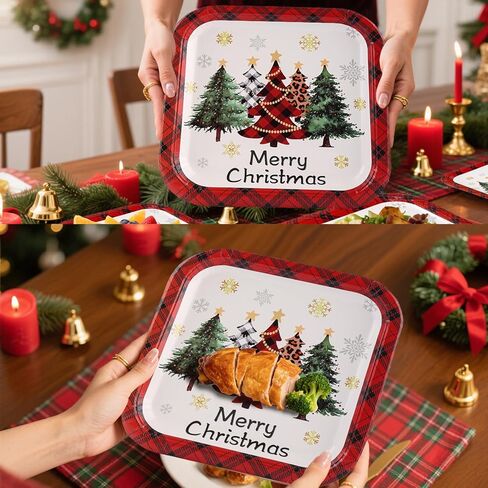 Christmas Paper Plates and Napkins Supplies, Square Christmas Plates Disposable Party Set for 25 in Saudi Arabia