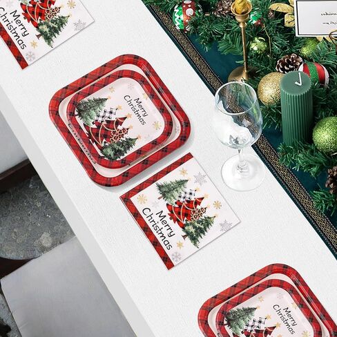 Christmas Paper Plates and Napkins Supplies, Square Christmas Plates Disposable Party Set for 25 in Saudi Arabia