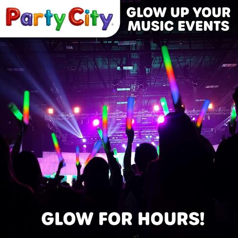 Party City 24pk LED Foam Glow Sticks 14"- Glow in the Dark Party Supplies Favors, Colorful Flashing Wand with 3 Modes, Light Up Foam Sticks Bulk Party Pack for Wedding, Birthday, Concert in Saudi Arabia