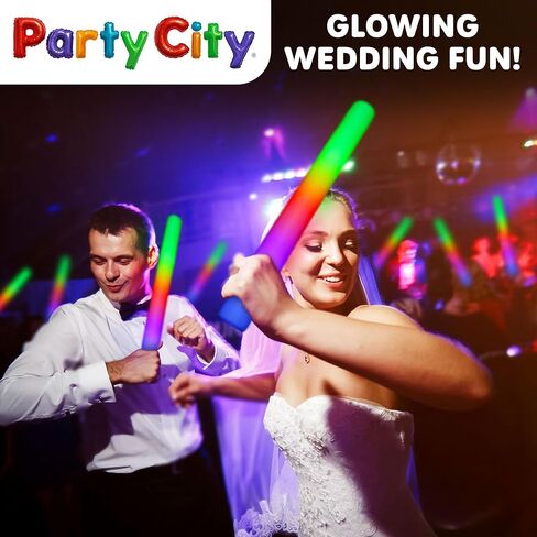 Party City 24pk LED Foam Glow Sticks 14"- Glow in the Dark Party Supplies Favors, Colorful Flashing Wand with 3 Modes, Light Up Foam Sticks Bulk Party Pack for Wedding, Birthday, Concert in Saudi Arabia