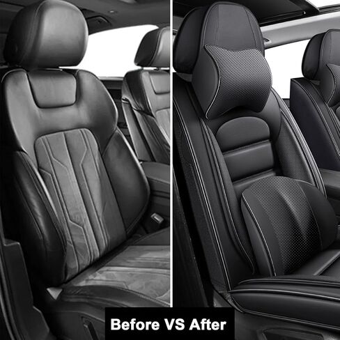 غطاءان لمقاعد السيارة لسيارة Ford Expedition 2010-2026 من الجلد المسامي، واقيات مقاعد السيارة مقاومة للماء مع وسائد مريحة لمسند الرأس، وسادة سيارة مع جيوب تخزين (فاخرة، أسود) in Kuwait