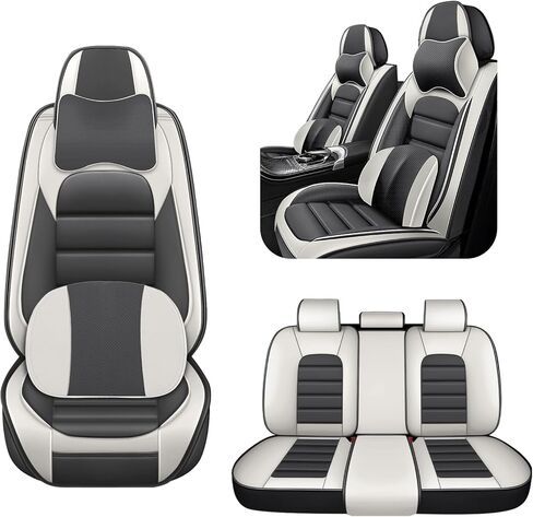 غطاءان لمقاعد السيارة لسيارة Ford Expedition 2010-2026 من الجلد المسامي، واقيات مقاعد السيارة مقاومة للماء مع وسائد مريحة لمسند الرأس، وسادة سيارة مع جيوب تخزين (فاخرة، أسود) in Kuwait