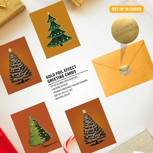 easykart labels 18 Boxed Merry Christmas Greeting Cards with Foiling, 5.75 x 4.25 Inch with Envelopes & Sealing Stickers in Saudi Arabia
