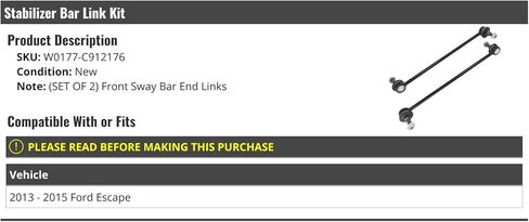 Stabilizer Sway Bar End Link Kit - 2 Piece - Compatible with 2013-2015 Ford Escape in Saudi Arabia