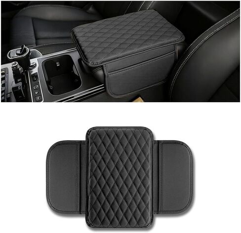 Car Center Console Cover, Microfiber Leather Car Armrest Box Cover with 2 Storage, Universal Car Armrest Storage Box Cover, Car Interior Accessories for Most Vehicles, SUV, Truck (Black) in Saudi Arabia