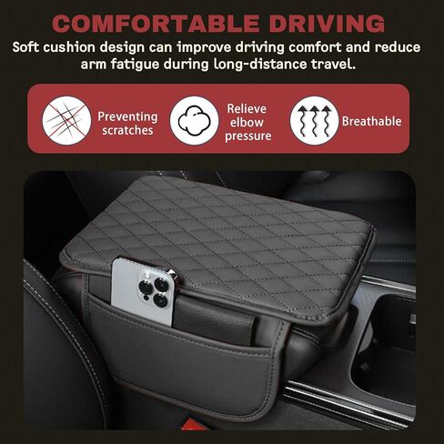 Car Center Console Cover, Microfiber Leather Car Armrest Box Cover with 2 Storage, Universal Car Armrest Storage Box Cover, Car Interior Accessories for Most Vehicles, SUV, Truck (Black) in Saudi Arabia