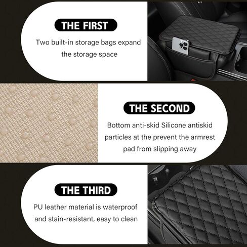 Car Center Console Cover, Microfiber Leather Car Armrest Box Cover with 2 Storage, Universal Car Armrest Storage Box Cover, Car Interior Accessories for Most Vehicles, SUV, Truck (Black) in Saudi Arabia