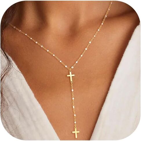 Lariat Gold Necklace for Women Dainty Long Necklace 14k Gold Plated Y-Shaped Layered Chain Necklaces in Saudi Arabia