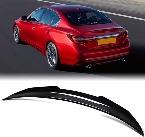 Big Spoiler Wings for 2014-2024 Infiniti Q50 Base Premium Q50S Sport Sedan Rear Trunk Spoiler Lip Tail Wing Trunk Lid PSM Style ABS Glossy Black in Kuwait