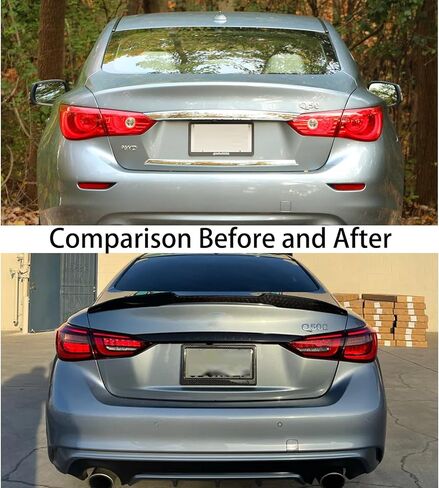 Big Spoiler Wings for 2014-2024 Infiniti Q50 Base Premium Q50S Sport Sedan Rear Trunk Spoiler Lip Tail Wing Trunk Lid PSM Style ABS Glossy Black in Kuwait