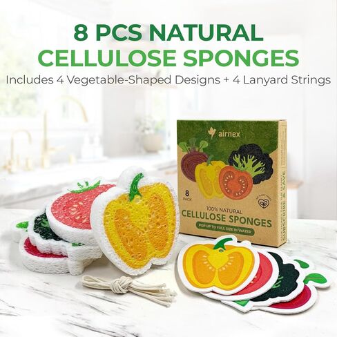 إسفنجة مضغوطة من السليلوز قابلة للتحلل الحيوي - عبوة مكونة من 12 إسفنجة مطبخ على شكل فاكهة للتنظيف - إسفنجات تنظيف منزلية شديدة التحمل وطبيعية جيدة للمطبخ والحمام والأسطح in Kuwait