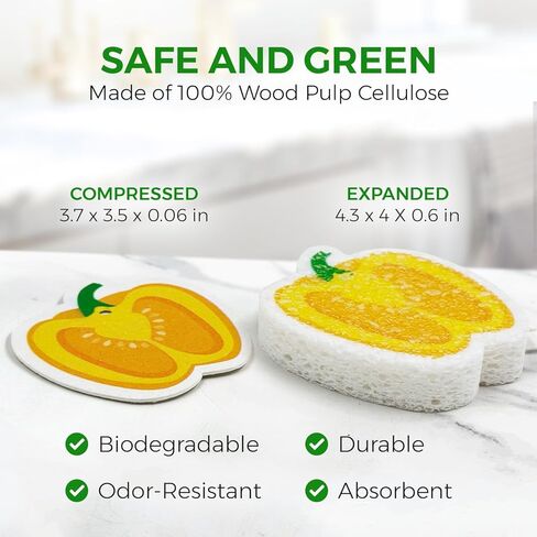 إسفنجة مضغوطة من السليلوز قابلة للتحلل الحيوي - عبوة مكونة من 12 إسفنجة مطبخ على شكل فاكهة للتنظيف - إسفنجات تنظيف منزلية شديدة التحمل وطبيعية جيدة للمطبخ والحمام والأسطح in Kuwait