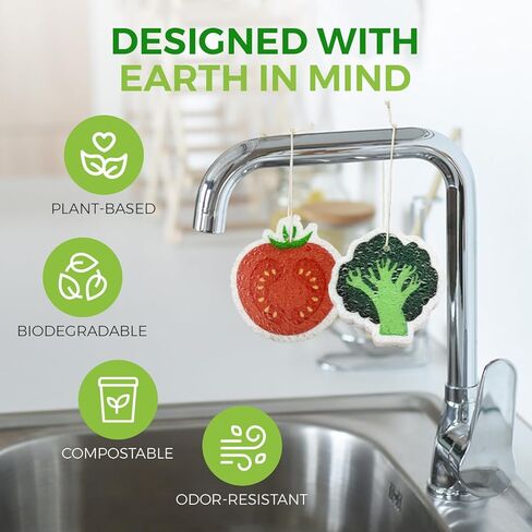 إسفنجة مضغوطة من السليلوز قابلة للتحلل الحيوي - عبوة مكونة من 12 إسفنجة مطبخ على شكل فاكهة للتنظيف - إسفنجات تنظيف منزلية شديدة التحمل وطبيعية جيدة للمطبخ والحمام والأسطح in Kuwait