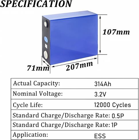 16pcs 3.2V 314Ah Catl Prismatic Lithium Iron Phosphate Battery Cells MB31 280 300 320 330 ah lfp Grade a Square Lifepo4 Battery Cell with M6 Screws and Bus Bar in Saudi Arabia